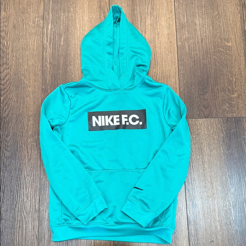 EUC Nike Teal Hooded Sweatshirt with Black-and-White Logo, medium